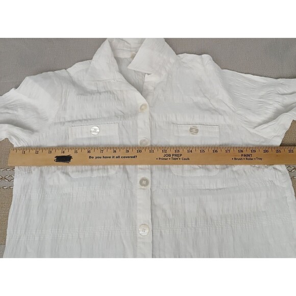 Baxter & Wells Women's P/L White Gauzy Button Up Collard Roll tab Sleeves Shirt - Picture 10 of 13